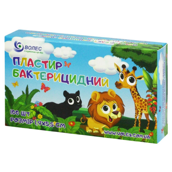 Пластырь бактерицидный Волес на полиэтиленовой основе с рисунком 1.9х5.5 см №100